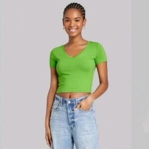 Wild Fable Green V-Neck Cropped Top Womens Size XL